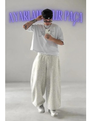 Vladivosto Iki Iplik Paçası Ayarlanabilir Lastikli Ekstra Bol Kalıp Yüksek Bel Baggy Oversize Eşofman Altı