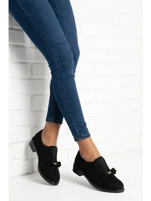 Ayakkabı Fuarı Elit Ivana Kadın Hakiki Süet Deri Casual Ayakkabı Siyah