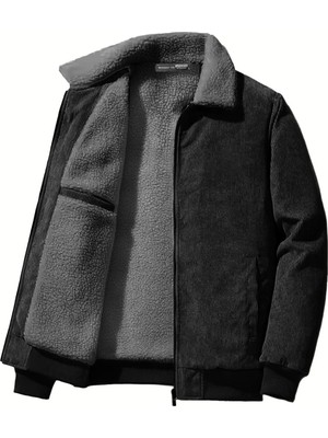 Ghassy Co. Erkek Rüzgar Geçirmez Kadife Gömlek Yaka Mont Peluş Astar ile Casual Kullanım İçin