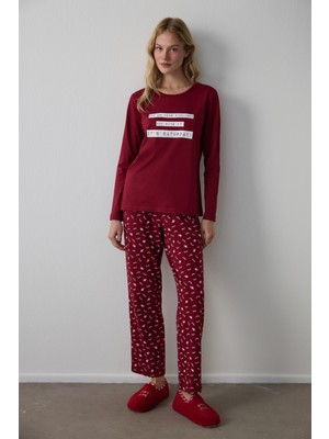 Penti Bordo It's Saturday Pantolon Pijama Takımı