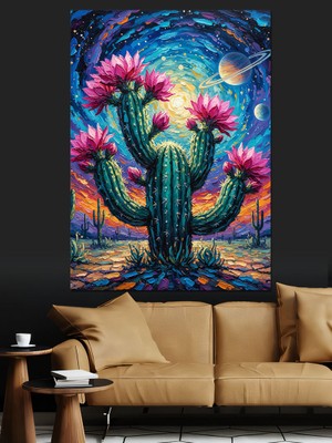 Artmeg Neon Renkli Kaktüs Bitkisi Dekoratif Kanvas - Mdf Ahşap Tablo