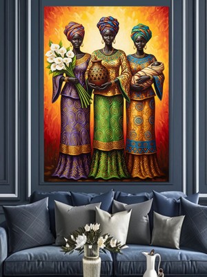 Artmeg Afrika'lı Kadınlar Renkli Giysiler Dekoratif Kanvas - Mdf Ahşap Tablo