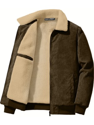 Ghassy Co. Erkek Peluş Astarlı Gömlek Yaka Tam Fermuar Rüzgar Geçirmez Kadife Mont