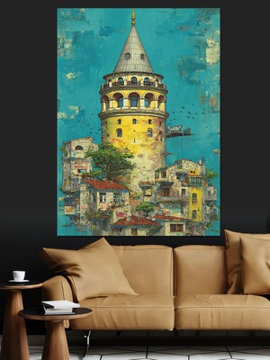 Artmeg Galata Kulesi Soyut Şehir Dekoratif Kanvas - Mdf Ahşap Tablo
