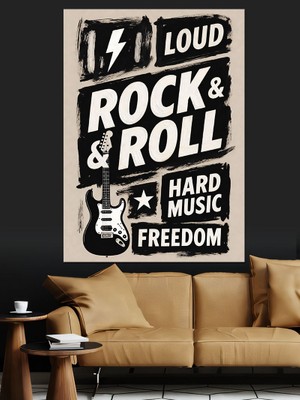 Artmeg Rock N Roll Yüksek Ses Yazı Dekoratif Kanvas - Mdf Ahşap Tablo