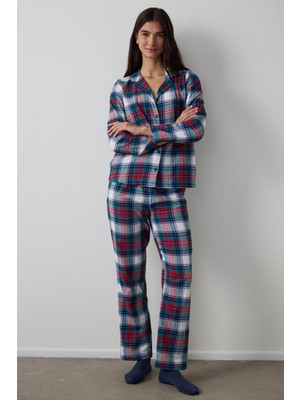 Penti Yeşil Ekoseli Gömlek Yaka Uzun Kollu Pamuklu Pijama Takımı