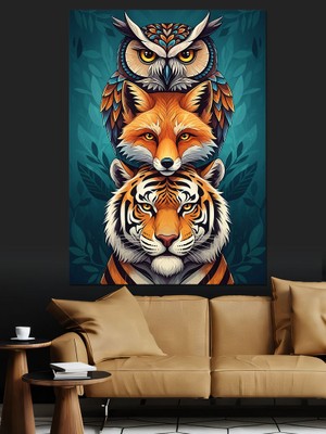 Artmeg Tilki Kurt Baykuş Maskesi Dekoratif Kanvas - Mdf Ahşap Tablo