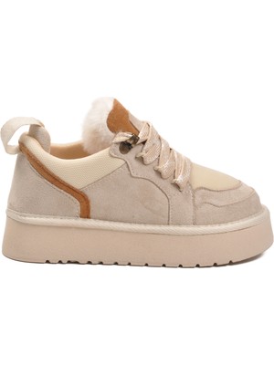 Aspor Bej Süet Bağcıklı Unisex Çocuk Spor Ayakkabı