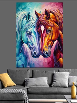 Artmeg Kahverengi ve Beyaz At Dekoratif Kanvas - Mdf Ahşap Tablo