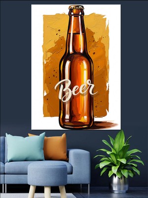 Artmeg Bira Şişesi Sarı Etiket Dekoratif Kanvas - Mdf Ahşap Tablo