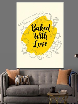 Artmeg Sarı Yazı Kalple Pişmiş Dekoratif Kanvas - Mdf Ahşap Tablo