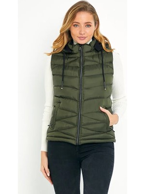 Dynamo Kadın Haki Şişme Yelek Kapüşon Içi Polarlı 5002