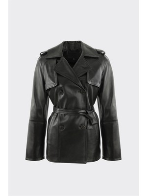 Elle Siyah Deri Kadın Ceket