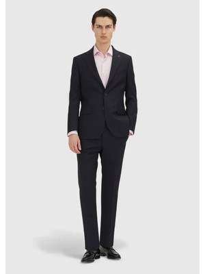 Ramsey Açık Lacivert Baskılı Zeroweight Slim Fit Yün Karışımlı Takım Elbise