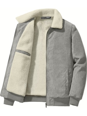 Ghassy Co. Erkek Rüzgar Geçirmez Kadife Mont Peluş Astarlı Gömlek Yaka Casual Kullanım İçin
