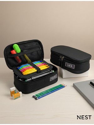 Nest Life Dayanıklı Siyah Kalemlik Okul ve Ofis Kalemliği Büyük Boy Kalem Kutusu