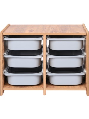 Bees Store 18MM Mdf Ceviz Çocuk Odası Dolabı, Gri Çekmeceli 6’lı Düzenleyici Ünitesi 75X45X60