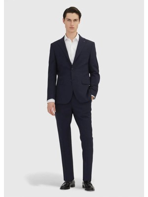 Ramsey Lacivert Çizgili Modern Fit Yün Karışımlı Takım Elbise