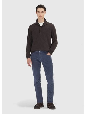 Ramsey Mavi Düz Dokuma Slim Fit Kadife Casual Pamuk Karışımlı Pantolon