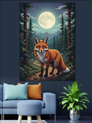 Tablomega Koşan Tilki Orman Illüstrasyonu Dekoratif Kanvas - Mdf Ahşap Tablo