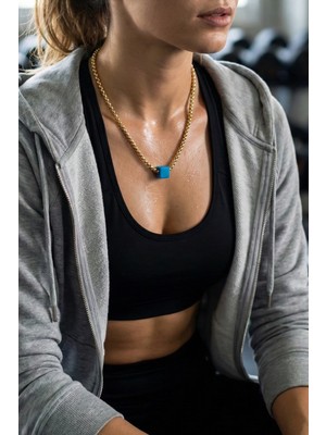 Modex Altın Rengi Mavi Boncuk Detay Zincir Kolye (40+5 Cm)