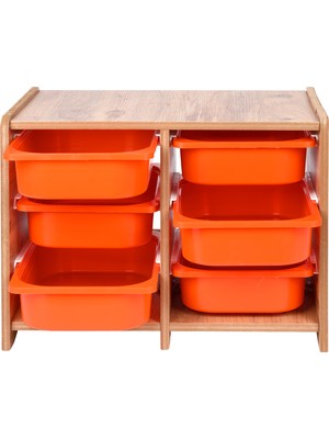 Bees Store 18MM Mdf Ceviz Çocuk Odası Dolabı, Turuncu Çekmeceli 6’lı Düzenleyici Ünitesi 75X45X60