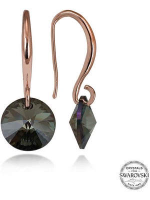 Aya Diamond Swarovski Crystal Taşlı Gümüş Yeşil Taşlı Yuvarlak Sallantılı Kadın Küpe