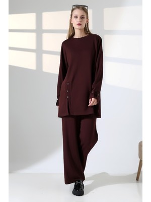 Lubiti Modal Kumaş Önde ve Kolda Düğme Detaylı Alt Üst Takım/tesettür Hamile ve Büyük Beden Için Uyumlu