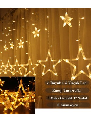 Gaman Sarkıt Ledli Yıldız Perde Işık 3 Metre Yılbaşı Işığı LED Işık Saçak LED Yılbaşı Perde Ledi ( Birbirine Eklenebilir )