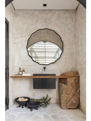 Faw Decor Şık Asimetrik Papatya Ahşap Çerçeveli Banyo Lavabo Duvar Aynası