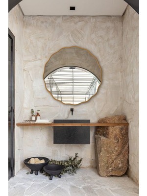 Faw Decor Şık Asimetrik Papatya Ahşap Çerçeveli Banyo Lavabo Duvar Aynası