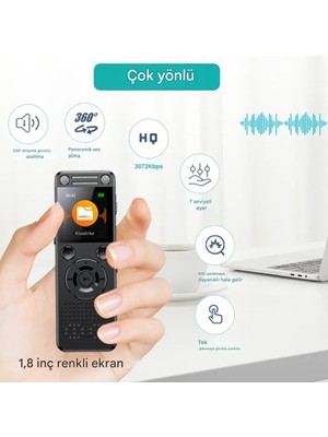 Invicta Metal Ses Kayıt Cihazı 32GB– Çift Hoparlör, Kristal Mikrofon, 75 Saat Pil, Gürültü Azaltma, Type-C Şar