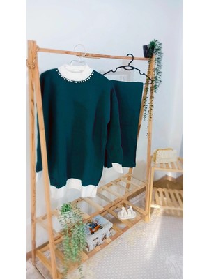 Heba Butik Inci Yakalı Peluş Tesettür Triko Takım