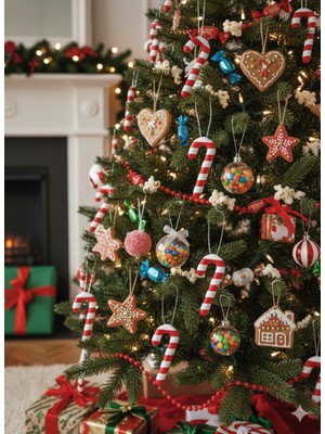 Ceviz Dizayn Çam Ağacı Süsleri – Yılbaşı Süsleri - 10 Adet Baston Şeker - Baston Şeker 10 Adet