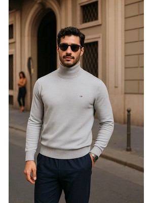 Comstar Erkek Kışlık Basic Slim Fit Uzun Gri Kazak