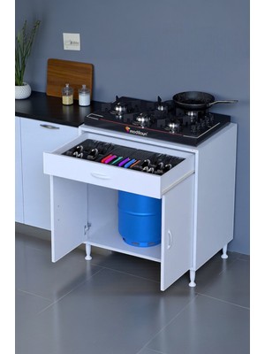 Eliusta Lumin Tüp Yuvalı 70 cm Ankastre Ocak Altı Dolap 70X88X48 cm Beyaz Dolap Çekmeceli Mutfak Organizeri