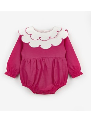 Le Mabelle Fuşya  Kalp Desen Yakalı Kız Bebek Keten Tulum - Fabiana