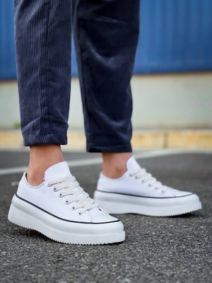 Kb-Cx-3 Kuback Kısa Beyaz Keten Beyaz Yüksek Taban Spor Ayakkabı