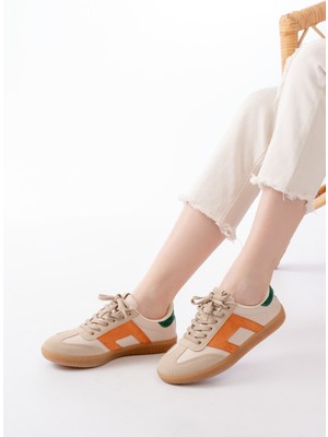 Zerenyus ZRİN-5007 Premium Bej Garni Bağcıklı Kadın Sneaker