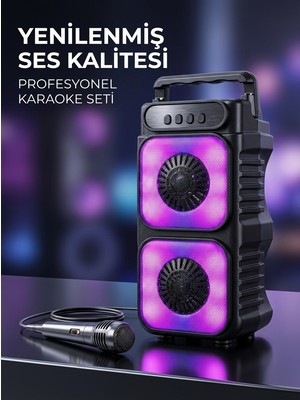 Neffo Premium Portatif Ses ve Mikrofon Sistemi – Renkli LED Işıklar, Kablosuz Özgürlük