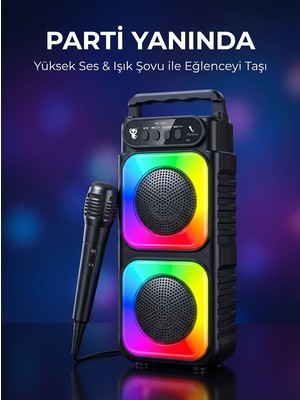 Neffo Premium Portatif Ses ve Mikrofon Sistemi – Renkli LED Işıklar, Kablosuz Özgürlük
