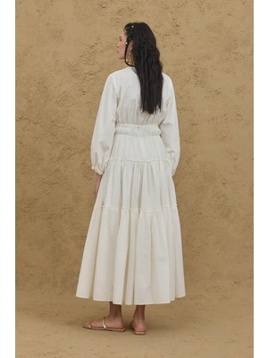 Fahhar Çok Büzgülü Elbise Ekru
