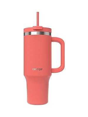 SanalAMCA Store Contigo Üniseks Yetişkin Streeterville Tumbler Pipetli Yalıtımlı Su Şişesi, 1.2l, Mercan