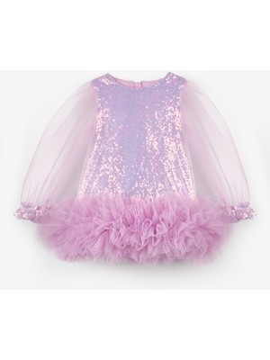 Le Mabelle Lila  Etek Ucu Fırfır Detaylı Kız Bebek Elbise - Violet