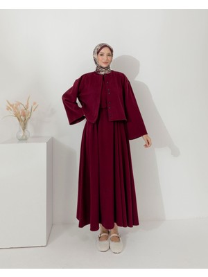 RFK Butik Kadın Fitilli Yelek Jile Elbise Takım - Bordo