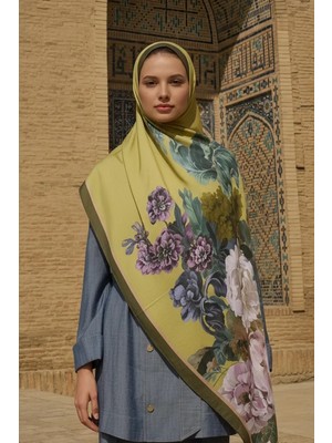 Sarı Ed Scarf Floris Floş Viskon Şal