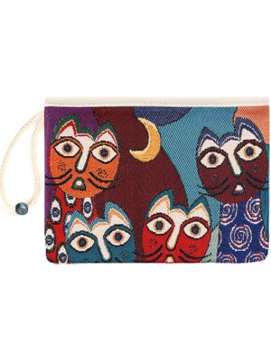 Bursa İpek Kedi Desen Goblen Cüzdan