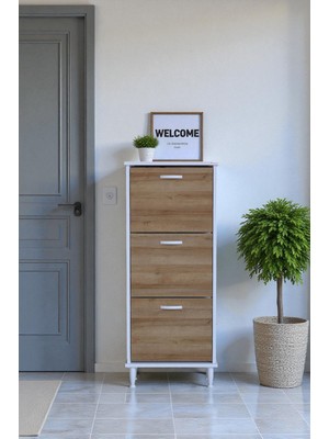 Eliusta Nefes Ayaklı 52 cm Ayakkabılık Kapı Önü/antre 3 Düşer Kapaklı Meşe 52X127X26 cm  Ayakkabılık