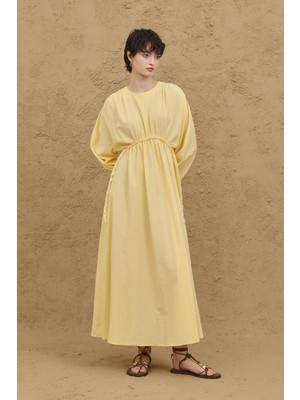 Fahhar Örgü Detaylı Bürümcük Elbise Sarı