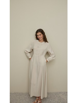 Fahhar Brit Detaylı Modal Elbise Taş